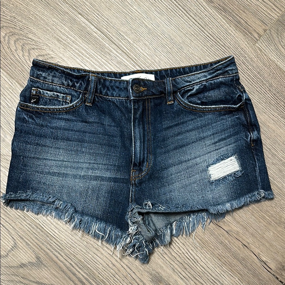 KanCan Dark Blue Distressed Jean Shorts